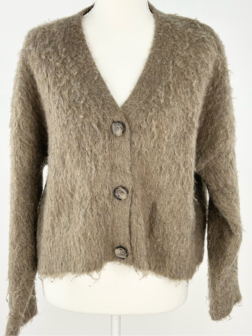Madewell Brushed V-Neck Alpaca Wool Cardigan Sweater Heather Mesquite S